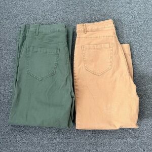2 PAIRS Old Navy Wide Leg Chino Pants Sz6 Olive Green Khaki High Rise 98% Cotton